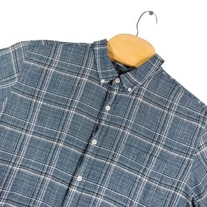 Weatherproof Mens XXL Plaid Linen Blend Shirt Short Sleeve Button Up Casual